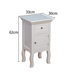 Wood White 1-Door 1-Drawer Bedside Table Nightstand Cabinet
