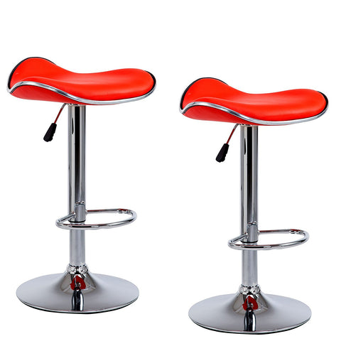 Faux Leather Chrome Base Swivel Bar Stool with Silver Trim MB-202RED in Pair, Red