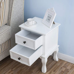 Wood Bedside Table 2-Drawer Cabinet, White