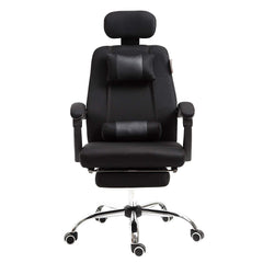 Fabric Recline Office Chair with Footrest and Neck & Lumbar Cushion, Black