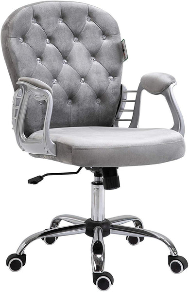 Cherry Tree Furniture Chesterfield Diamante Button Swivel Chair with Chrome Feet Grey Velvet