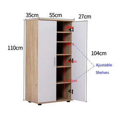 6-Shelf Wooden Shoe Cabinet Organiser Unit, White Door Oak Frame