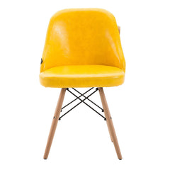 CTF Retro Modern PU Leather Padded Dining Chair Pair with Solid Legs, Yellow