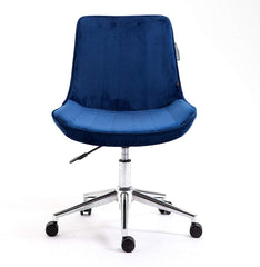 Cherry Tree Furniture Cala Sapphire Blue Colour Velvet Fabric Desk Chair Swivel Chair with Chrome Base