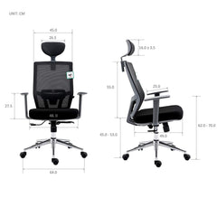 Premium Black Mesh  High Back Chrome Base Ergonomic Office Chair Swivel Desk Chair with Adjustable Headrest, Synchro-Tilt & Lumbar Support