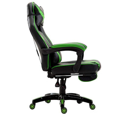 High Back Recliner Gaming Swivel Chair with Footrest & Adjustable Lumbar & Head Cushion, Black & Green