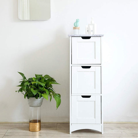 Free Standing Wooden 3-Drawer Bathroom Cabinet Storage Cupboard Unit (White)
