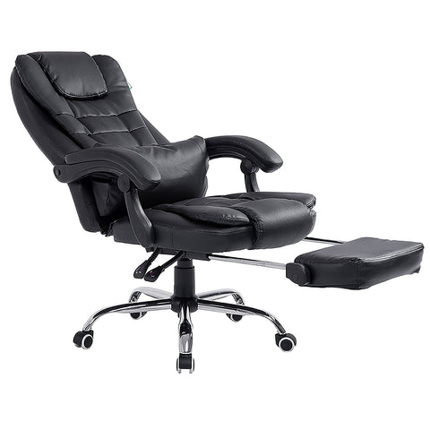 Luxury Extra Padded High Back Recline Faux Leather Relaxing Executive Chair With Footrest, Black