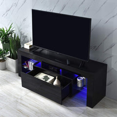 Cherry Tree Furniture MELDAL LED High Gloss TV Stand, TV Unit Cabinet for TV Size up to 51" Black, 130 cm