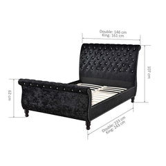 DESIREE Chesterfield Studded Sleigh Bed Black Crushed Velvet Fabric with Diamante Headboard