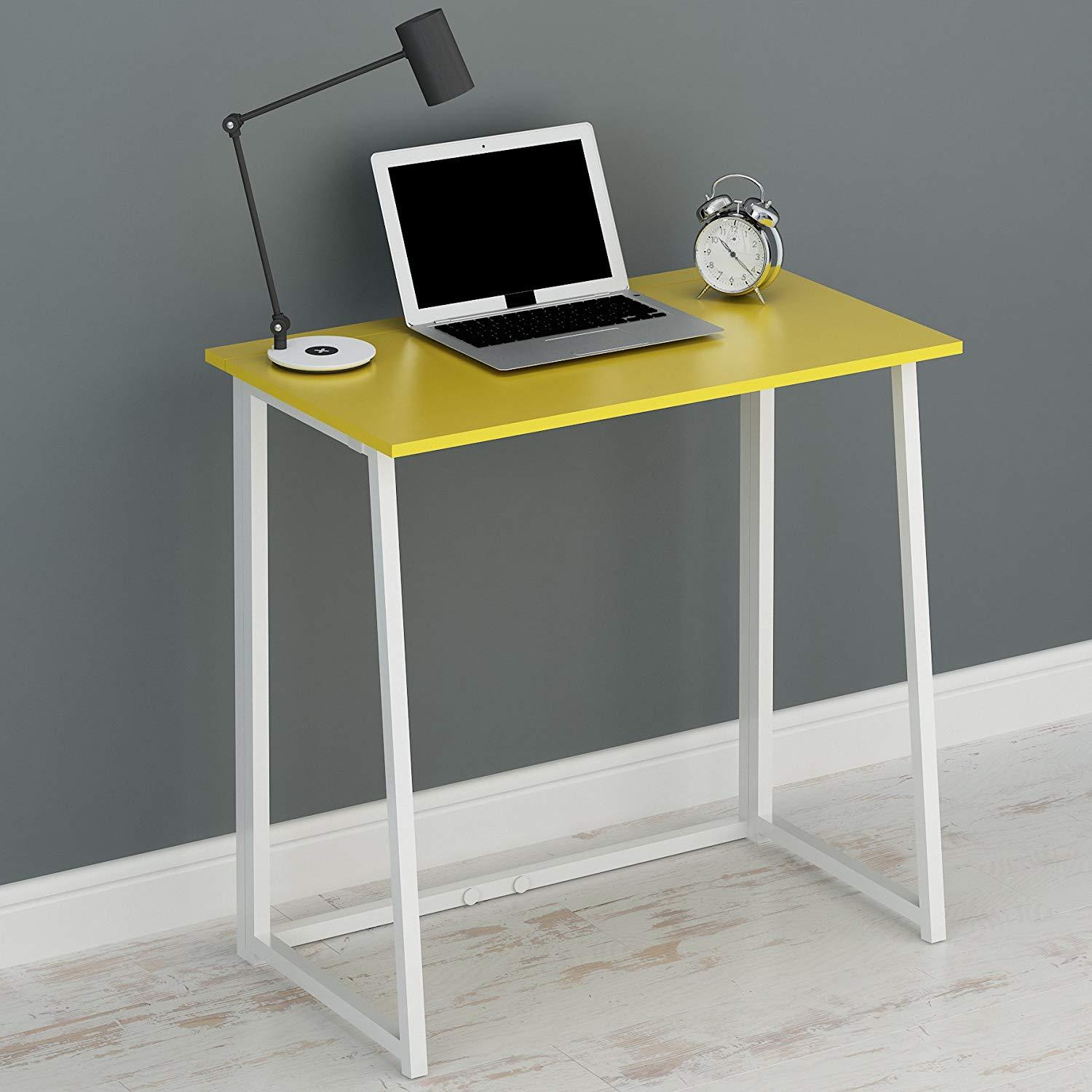 Compact Flip-Flop Folding Computer Desk Home Office Laptop Desktop Table, Yellow