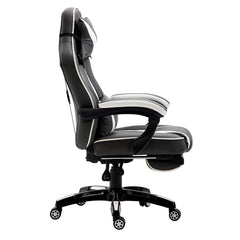 High Back Recliner Gaming Swivel Chair with Footrest & Adjustable Lumbar & Head Cushion, Black & White