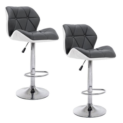 Faux Leather Chrome Base Height Adjustable Swivel Barstool Kitchen Stool in Pair, Grey & White