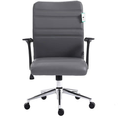 PU Leather Padded Medium Back Swivel Office Chair with Chrome Base, Grey