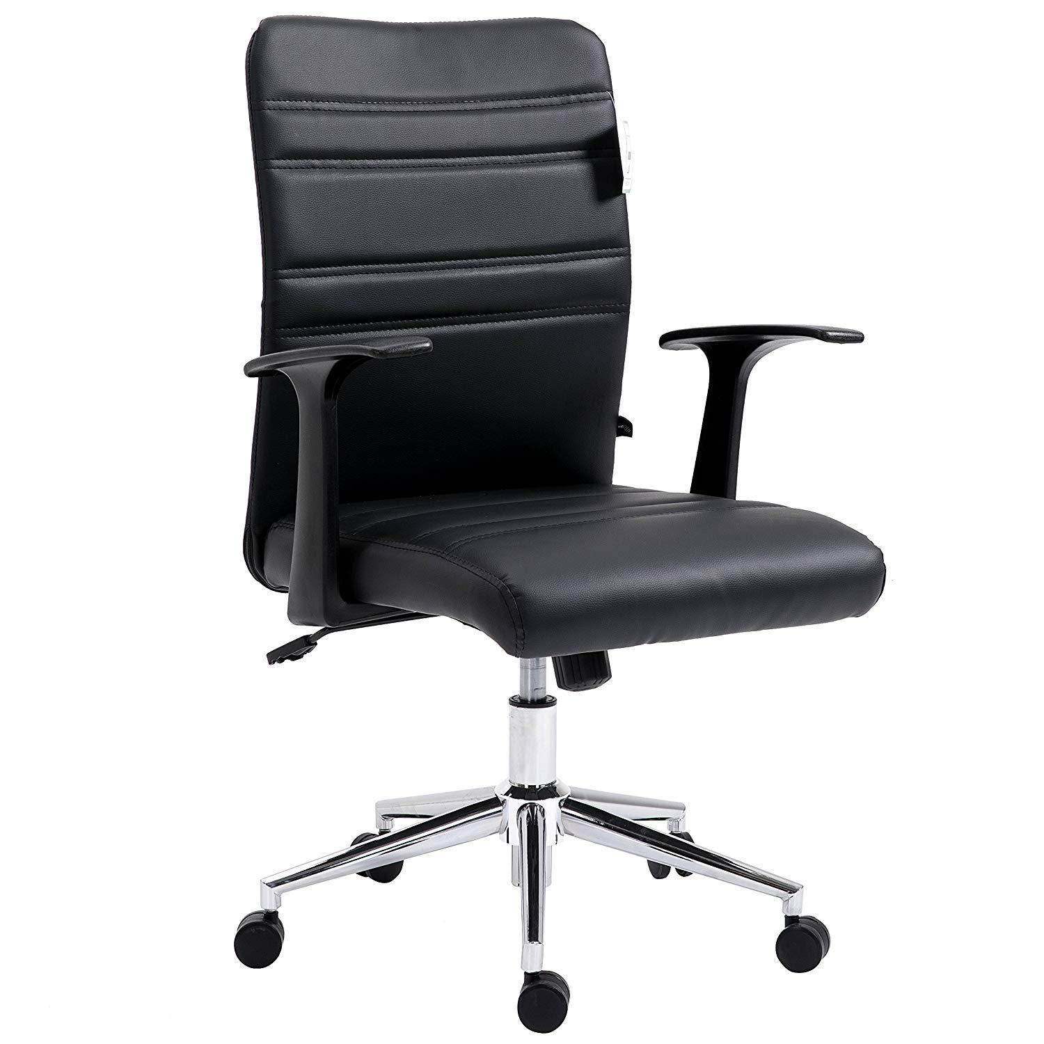 PU Leather Padded Medium Back Swivel Office Chair with Chrome Base, Black