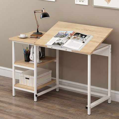 Computer Desk / Drafting Table with Shelves, Natural