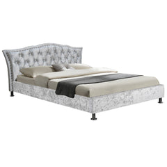AMARI Silve Crushed Velvet Bed Frame with Tufted Diamante Headboard