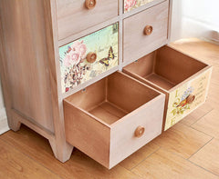 Cherry Tree Furniture NOLA Vintage Country Style Wooden Cabinet Chest Drawers with Floral Drawers and Button Handles 8-Drawer Cabinet