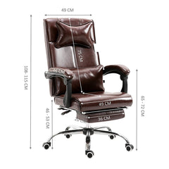 Premium Executive Reclining Desk Chair with Footrest, Headrest and Lumbar Cushion Support (Brown PU)