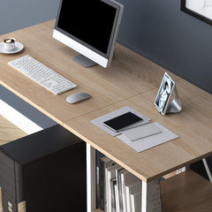 2-IN-1 Extending Computer Desk Workstation Table with Storage Shelf & Rolling Castors, Natural