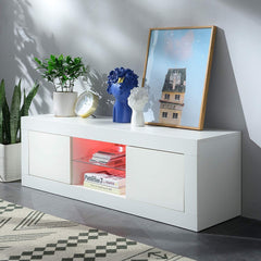 Cherry Tree Furniture MELDAL LED High Gloss TV Stand, TV Unit Cabinet for TV Size up to 50" White, 125 cm