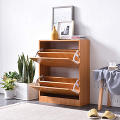 Cherry Tree Furniture 2 Drawer Wooden Shoe Cabinet Cupboard Storage Footware Organiser Unit Beech