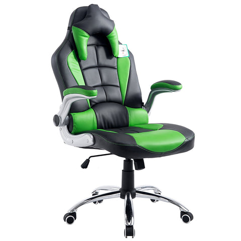 CTF High Back Racing Sport Swivel Chair with Adjustable Armrests & Headrest Cushion, Green