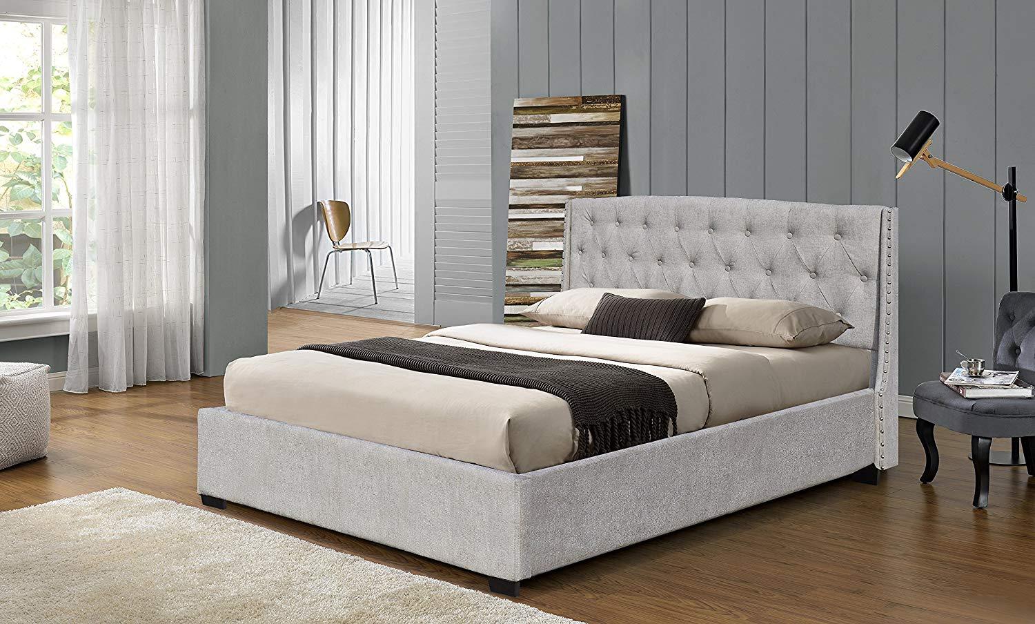 Cherry Tree Furniture LUCIDA Chenille Fabric Buttoned Headboard Bed Frame in Light Grey SF852 Standard, 4FT6 Double