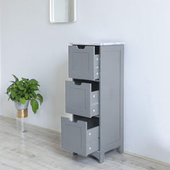 Free Standing Wooden 3-Drawer Bathroom Cabinet Storage Cupboard Unit (Grey)