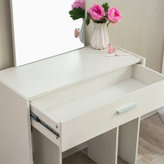 Modern Design Large Mirror Vanity Dressing Table with Stool, Beige