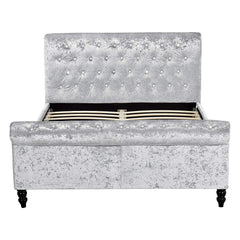 CAPELLA Chesterfield Diamante Champagne Crushed Velvet Sleigh Bed, Silver