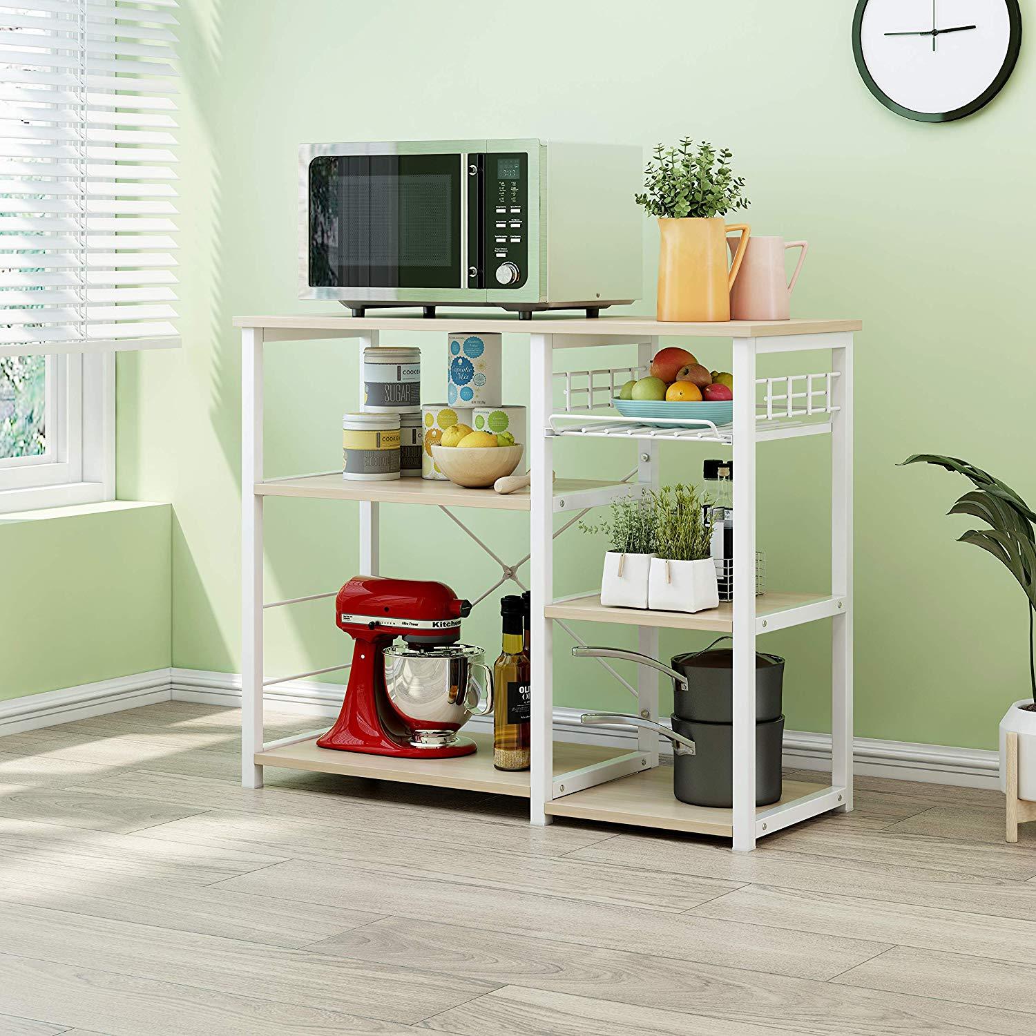 Cherry Tree Furniture Microwave Rack Shelf, Kitchen Organiser Workstation White Oak Colour, B