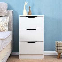 3-Drawer White Wood Bedside Table Cabinet, Chest of 3 Drawers