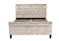 CAPELLA Chesterfield Diamante Champagne Crushed Velvet Sleigh Bed, Champagne