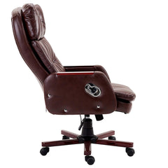 Luxury PU Leather Executive Swivel Computer Chair Office Desk Chair with Latch Recline Mechanism, Brown