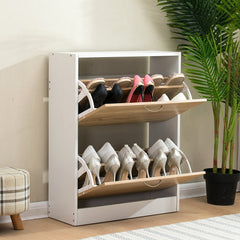 2-Drawer Wooden Shoe Cabinet Shoe Storage Unit, Oak & White