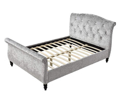 MEISSA Crushed Velvet Sleigh Bed with Diamante Headboard, Silver