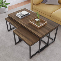 Cherry Tree Furniture CLIVE Coffee Table with Nest of 2 Tables, 1+2 Coffee Table Nesting Tables Walnut Colour