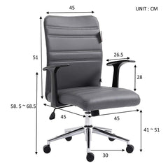 PU Leather Padded Medium Back Swivel Office Chair with Chrome Base, Grey