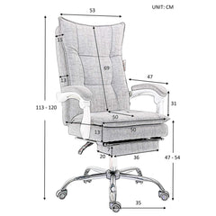 Executive Double Layer Padding Recline Desk Chair Office Chair with Footrest, Grey Fabric