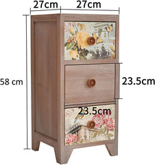 Cherry Tree Furniture NOLA Vintage Country Style Wooden Bedside Cabinet with Floral Drawers and Button Handles 3-Drawer Bedside