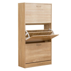 3-Drawer Wooden Shoe Cabinet Shoe Storage Unit, Oak Colour