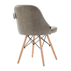 CTF Retro Modern PU Leather Padded Dining Chair Pair with Solid Legs, Grey