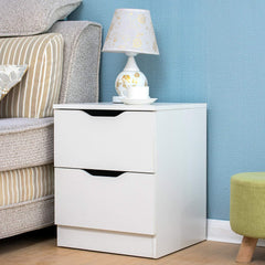 2-Drawer White Wood Bedside Table Cabinet