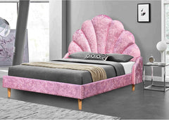 Cherry Tree Furniture ARIEL Crushed Velvet Upholstered Bed with Scalloped Headboard Pink, 4FT Small Double