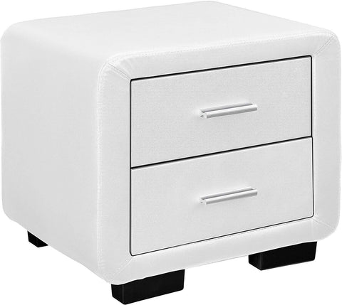Cherry Tree Furniture RANA Luxury Upholstered 2- Drawer Bedside Table Cabinet Nightstand White PU