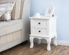 Wood Bedside Table 2-Drawer Cabinet, White
