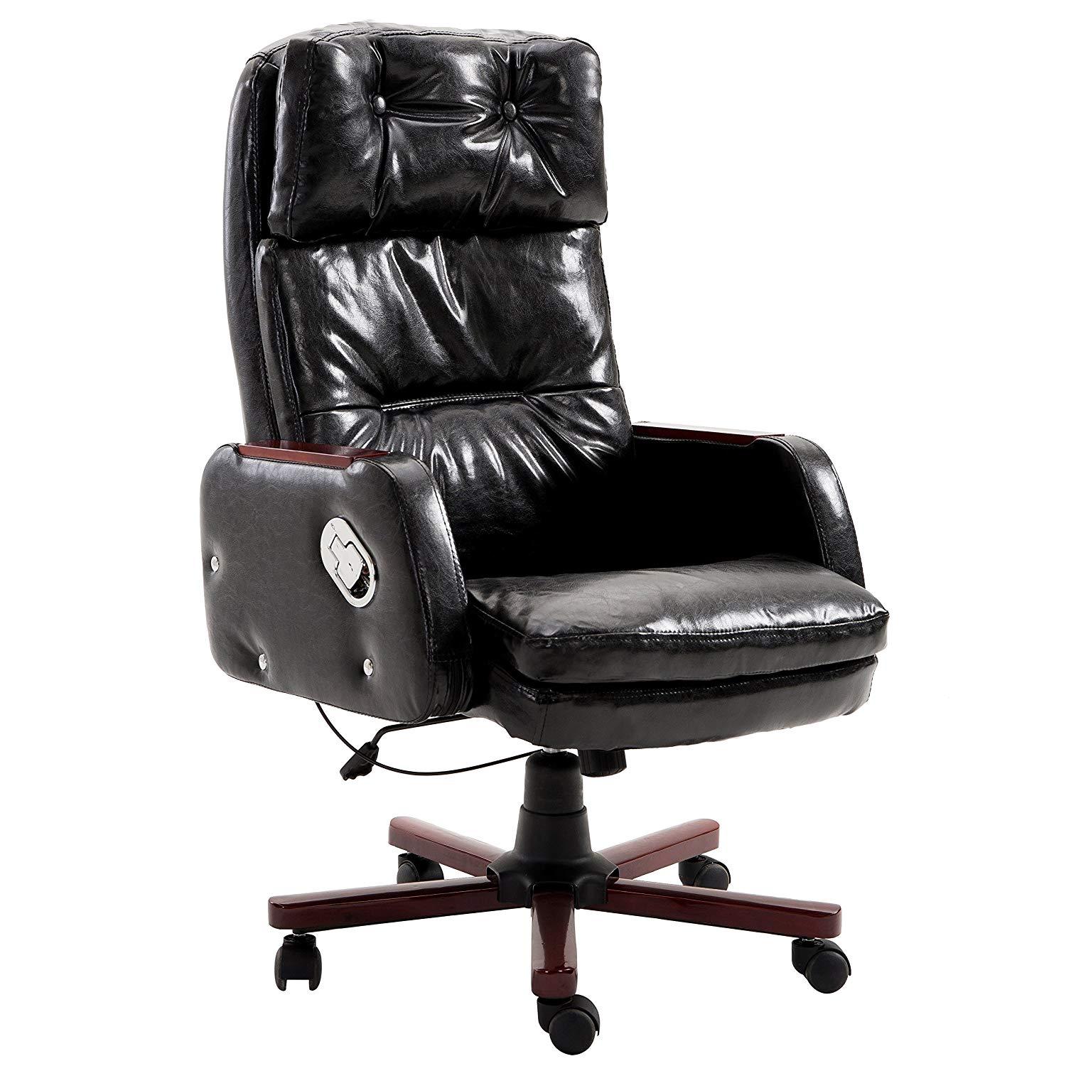 Luxury PU Leather Executive Swivel Computer Chair Office Desk Chair with Latch Recline Mechanism, Black