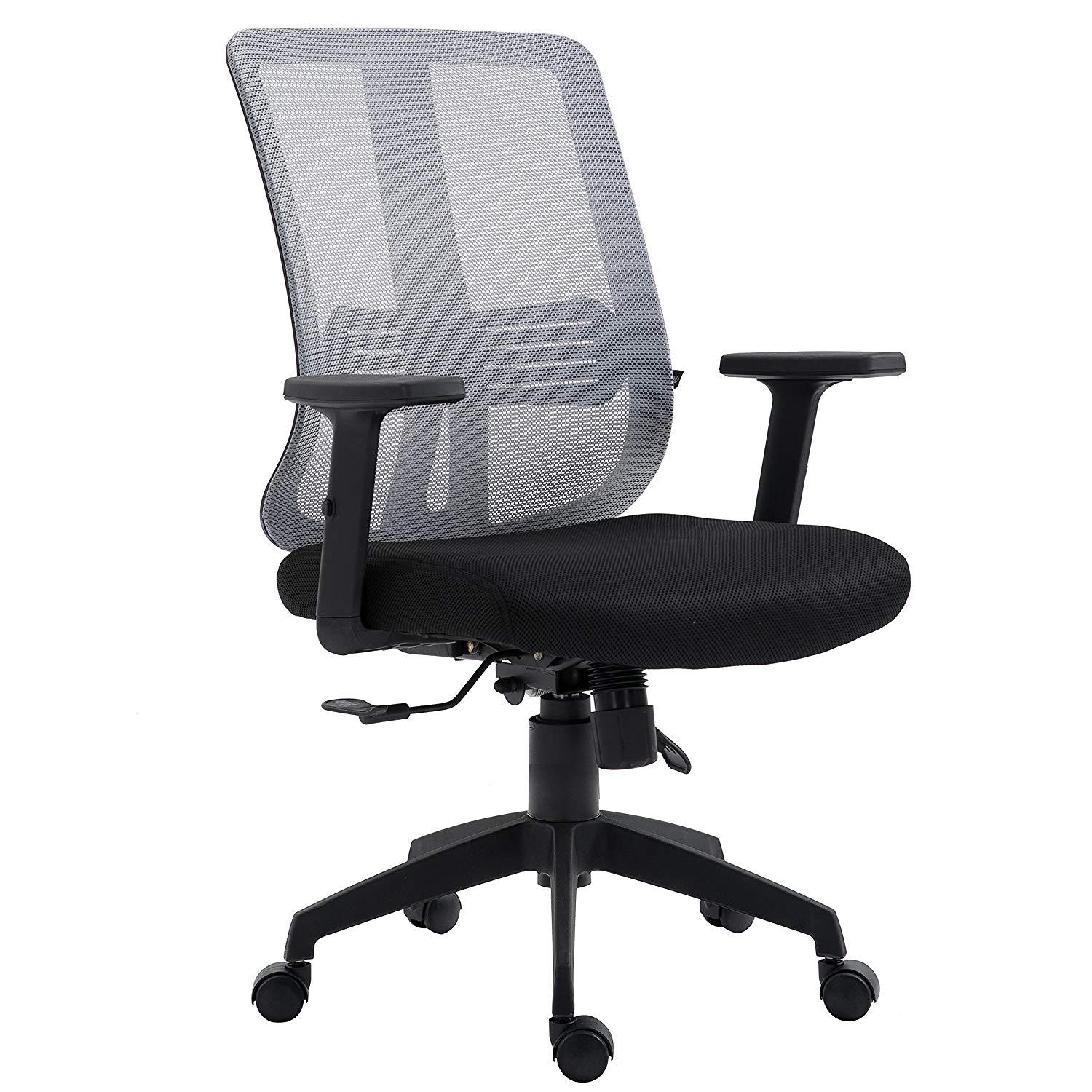 Grey Mesh Medium Back Executive Office Chair Swivel Desk Chair with Synchro-Tilt, Adjustable Armrests