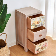 Cherry Tree Furniture NOLA Vintage Country Style Wooden Bedside Cabinet with Floral Drawers and Button Handles 3-Drawer Bedside
